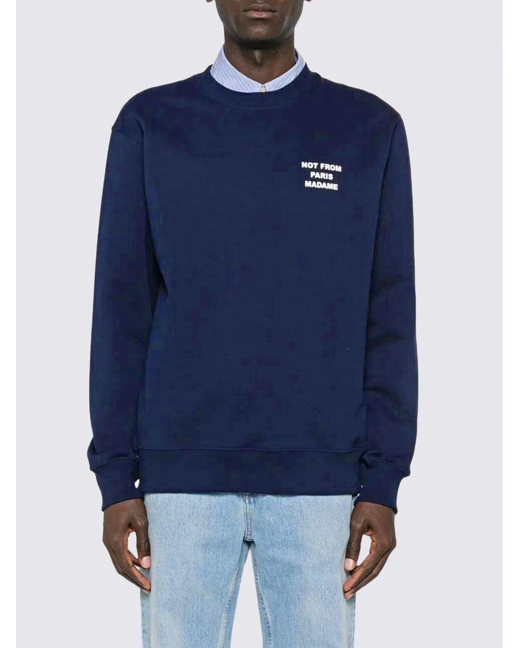 Drole de Monsieur Blue Crewneck Cotton Sweatshirt With Slogan Print for men