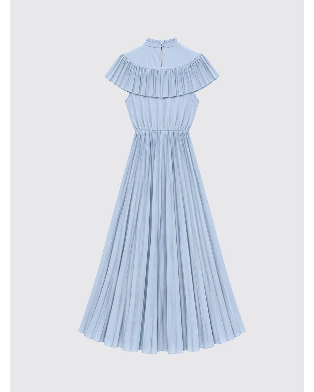 N°21 Blue Sleeveless Pleated High-Neck Crêpe Midi Dress By
