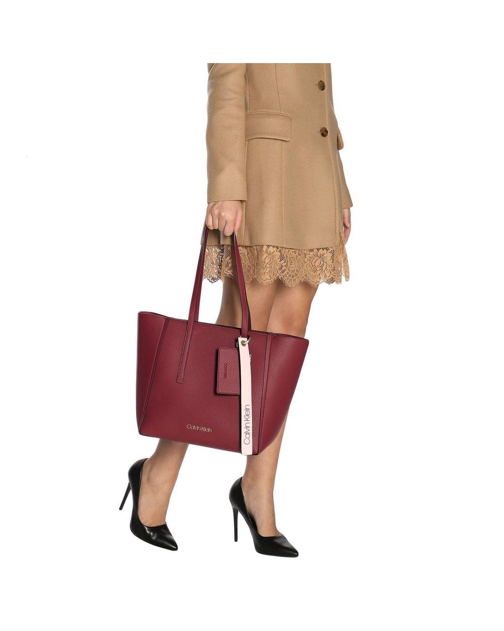 Leather handbag Calvin Klein Burgundy in Leather - 27299883