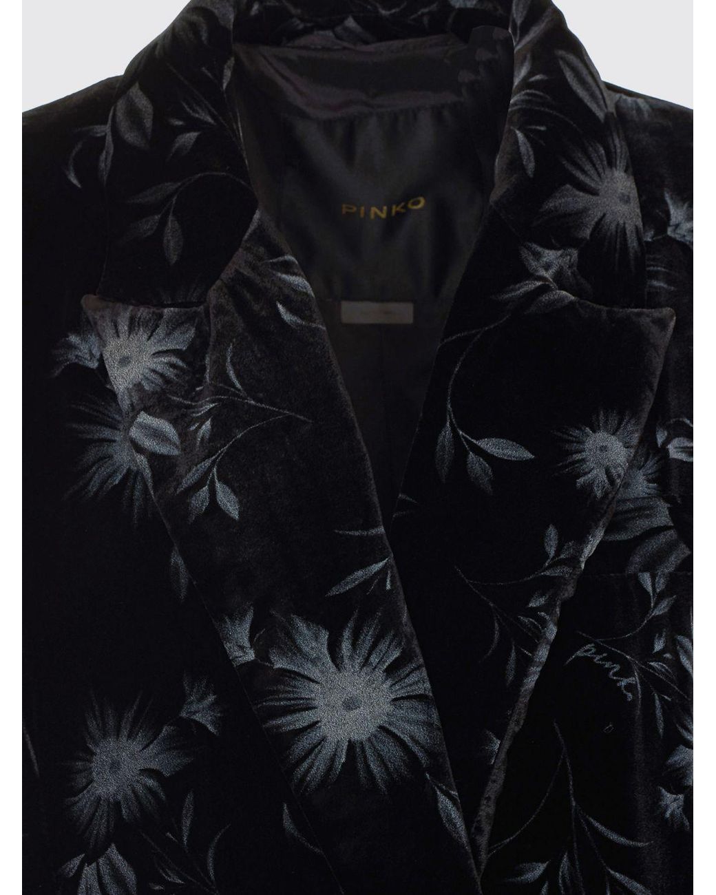 Pinko Black Double-Breasted Abstract Print Velvet Blazer With Padded Shoulders
