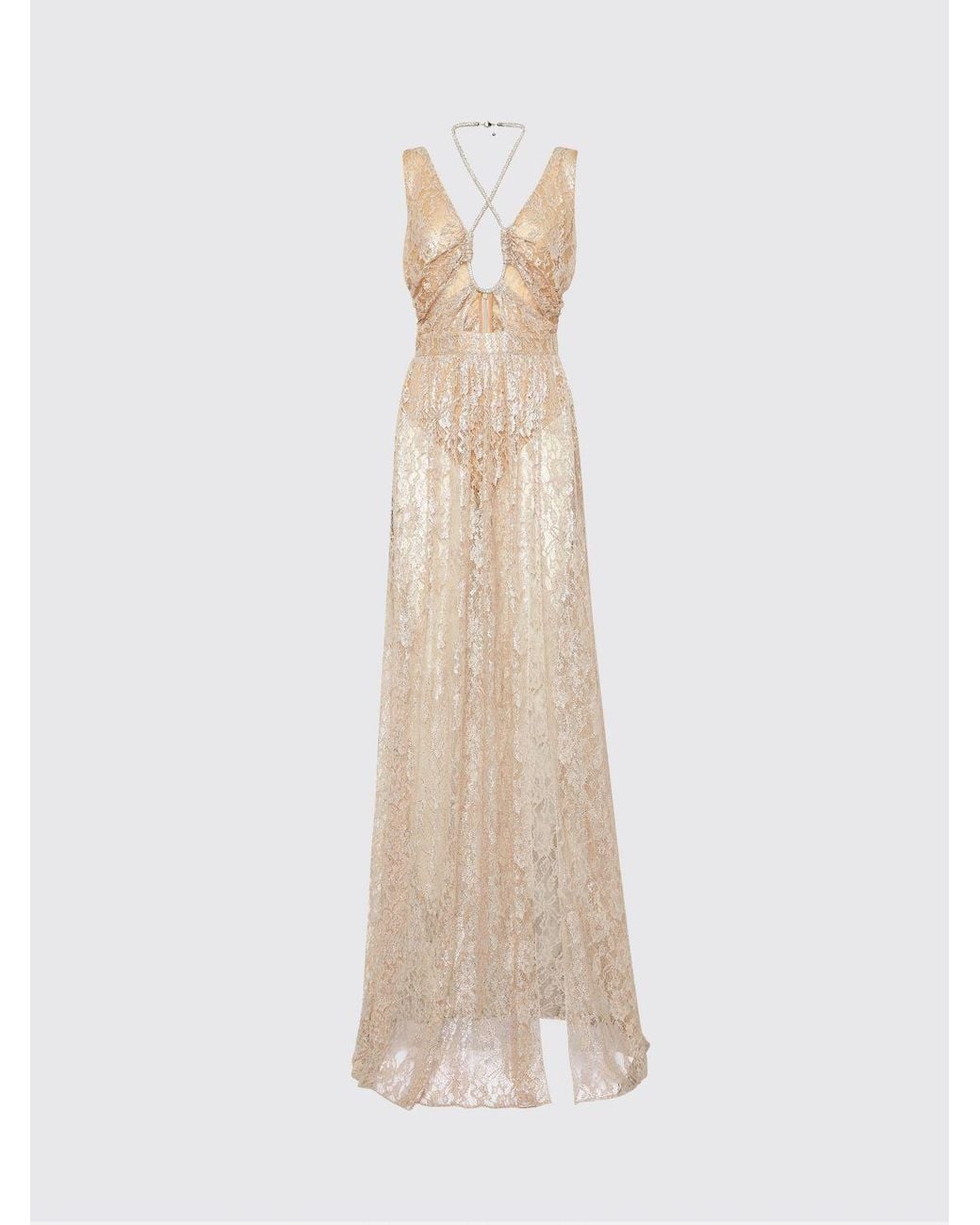 Philipp Plein Natural Cut Out Lace Long Dress