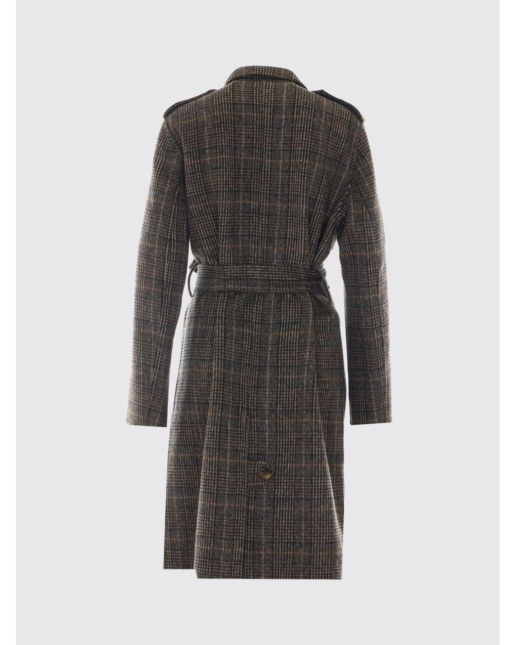 Liu Jo Black Tartan Print Double-Breasted Wool Blend Coat With Belt