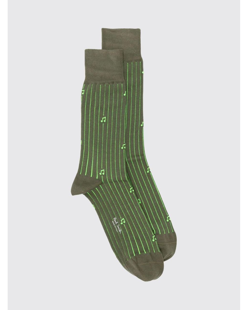 Paul Smith Green Calf-High Striped Socks With Graphic Print for men