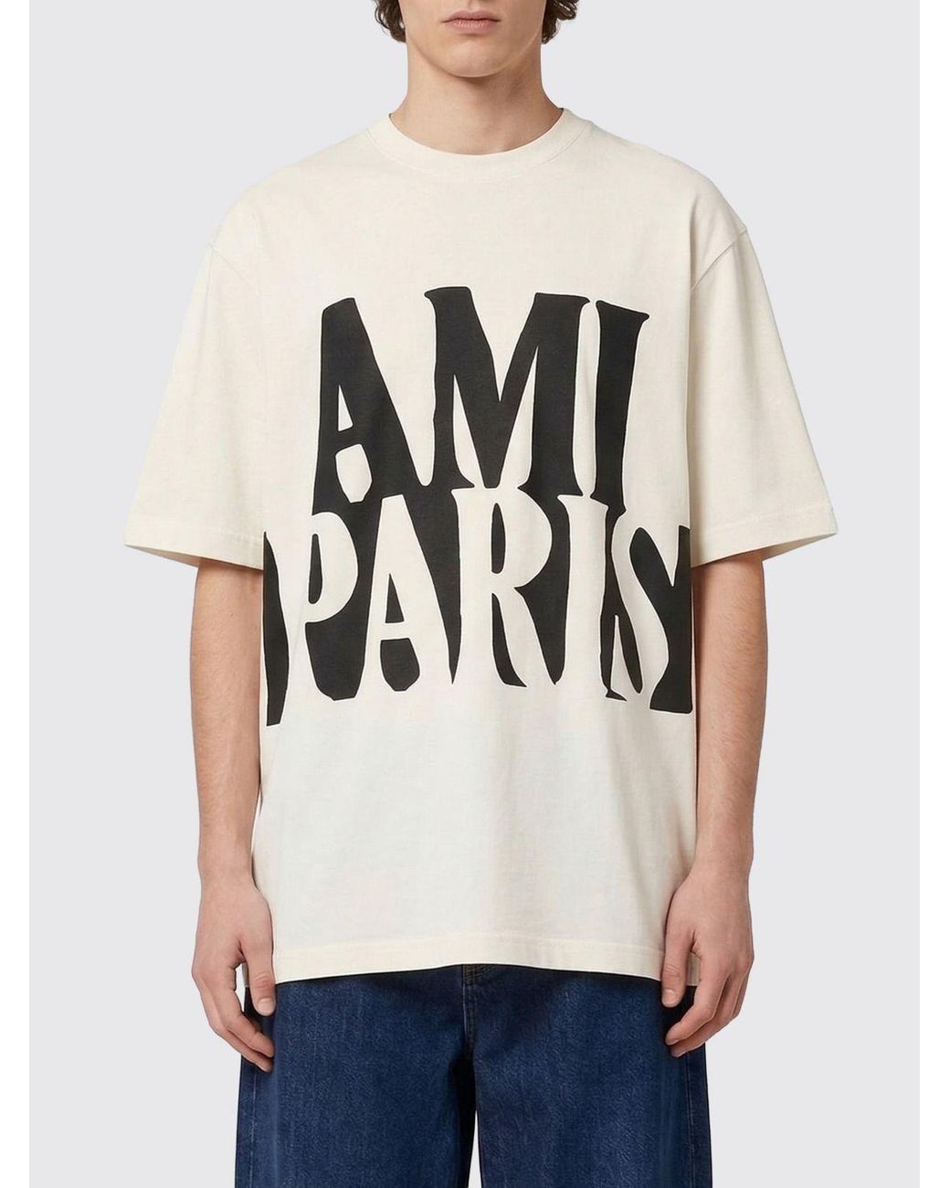 AMI Natural Oversized Cotton T-Shirt With Logo for men