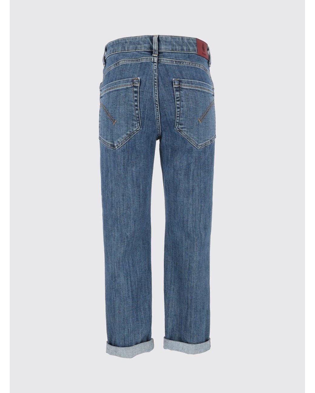 Dondup Blue Mid-Rise Straight Leg Cropped Jeans With Cuffed Hems