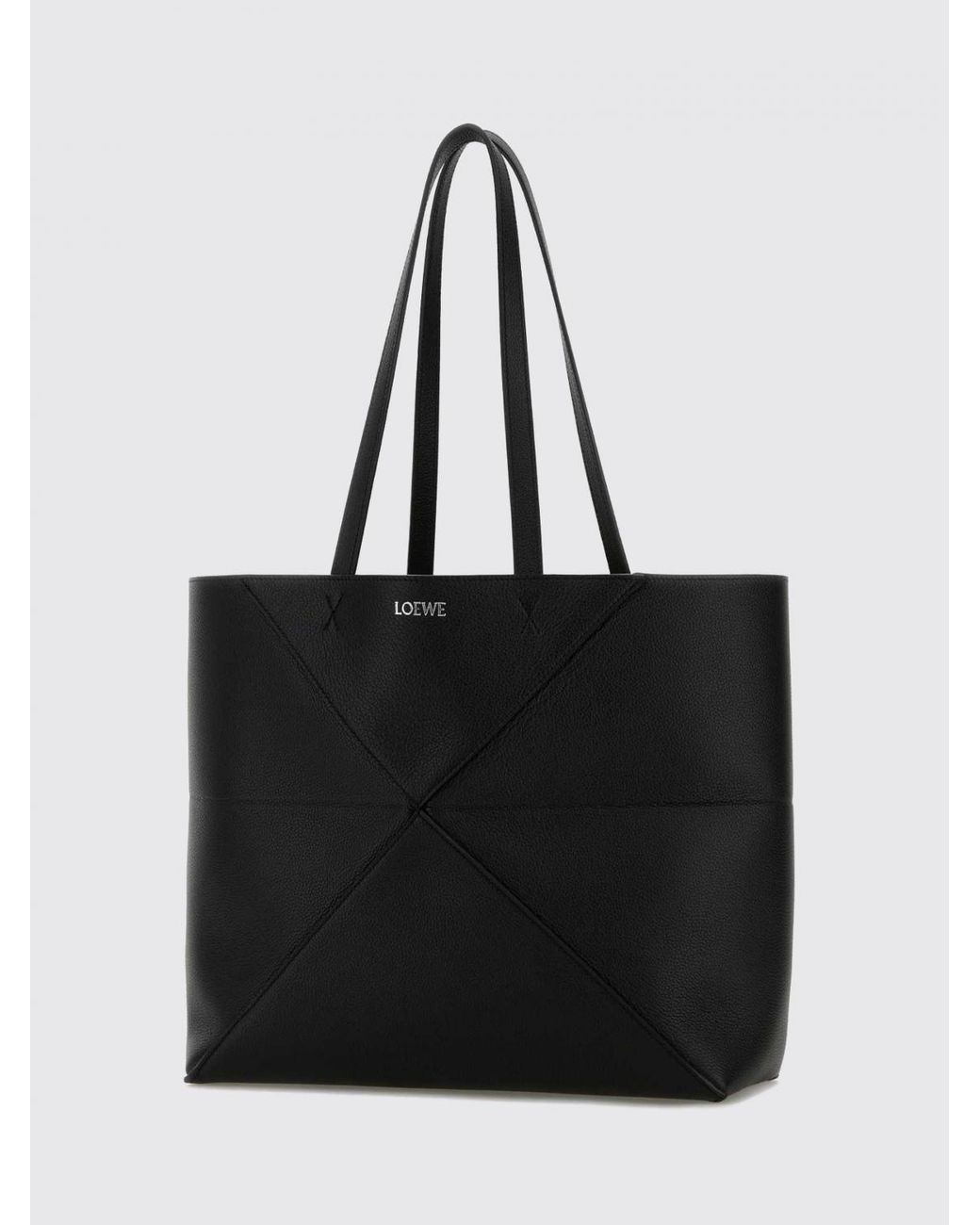 Loewe Black Puzzle Fold Medium Calfskin Leather Tote Bag With Double Handle