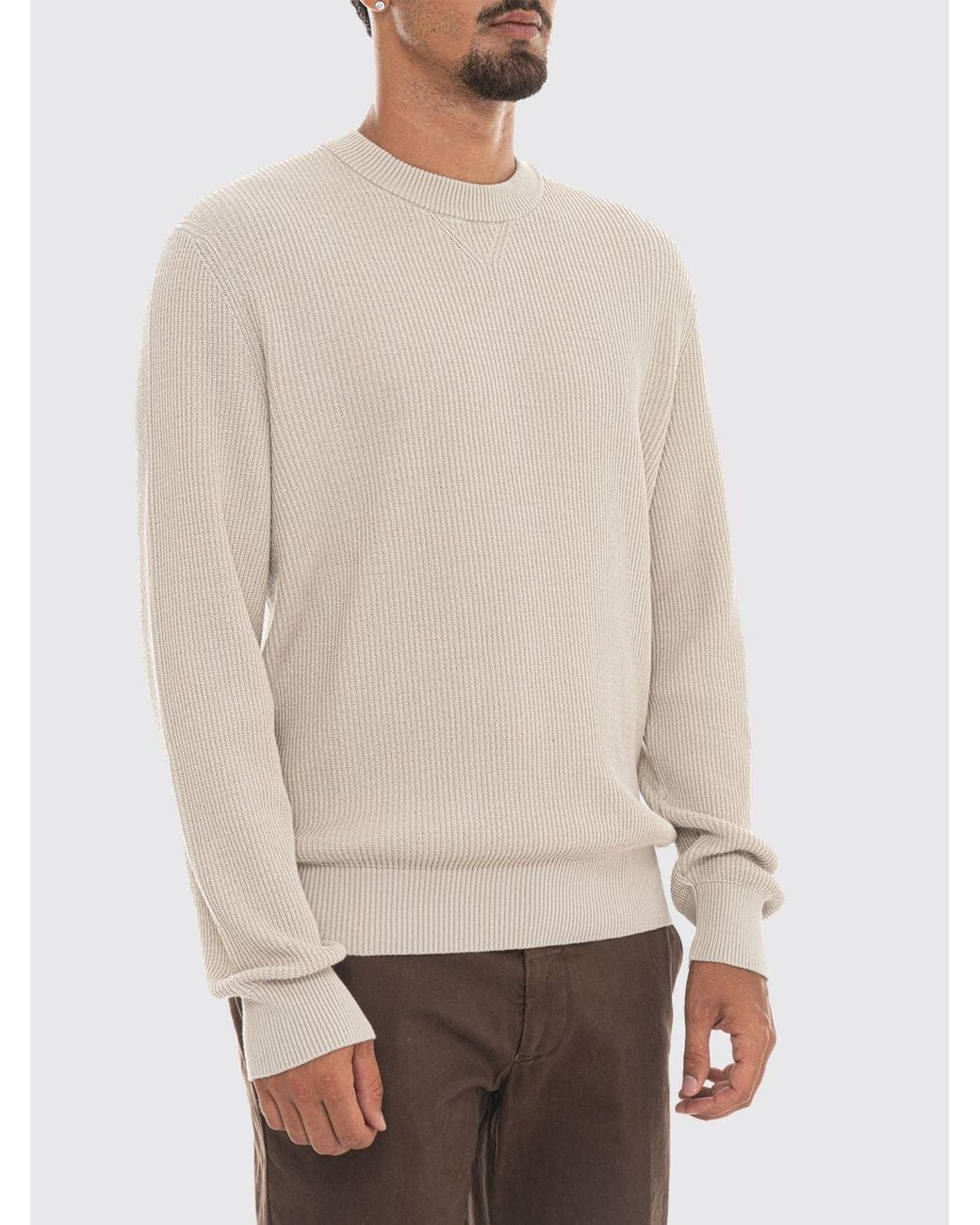 Boss Natural Crewneck Cotton Blend Jumper With Ribbed Trims for men