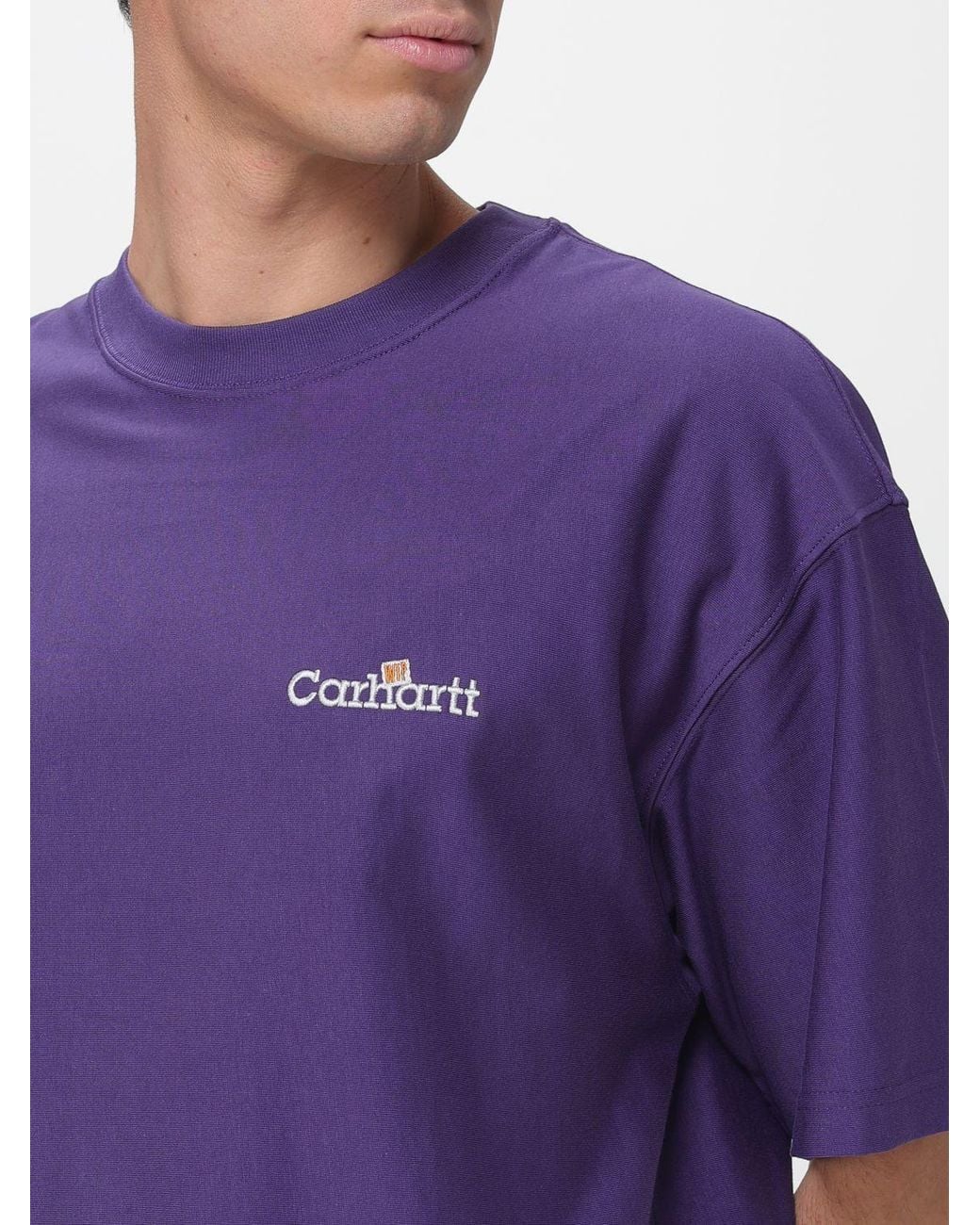 Carhartt Purple Cotton Crew Neck T-Shirt With Logo for men