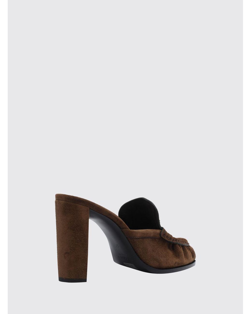 Saint Laurent Brown Le Loafer Suede Mules With High Block Heel And Ysl Logo