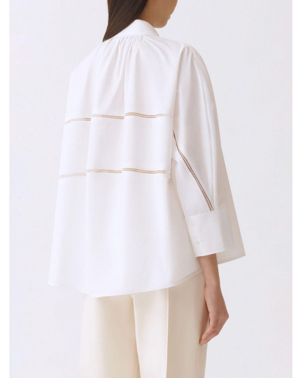 Fabiana Filippi White Oversize Cotton Shirt With Diamond Thread