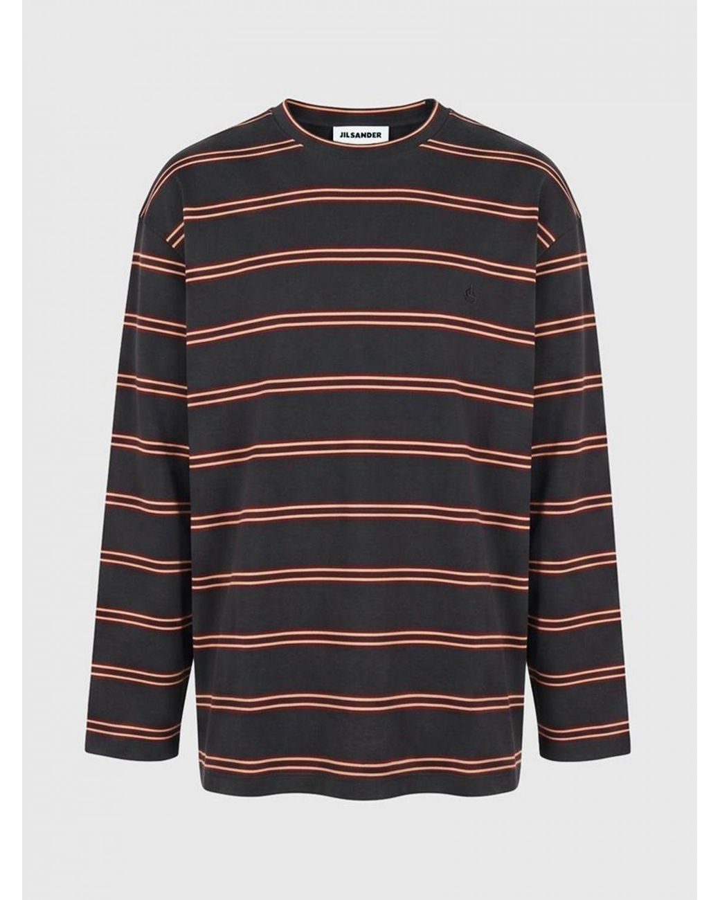 Jil Sander Blue Striped Cotton Long-Sleeved T-Shirt With Dropped Shoulders for men