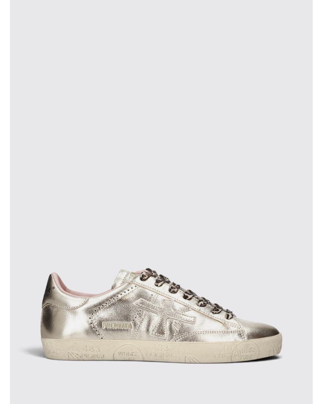 Premiata Natural Stevend Calfskin Sneakers With Contrasting Details And Logo