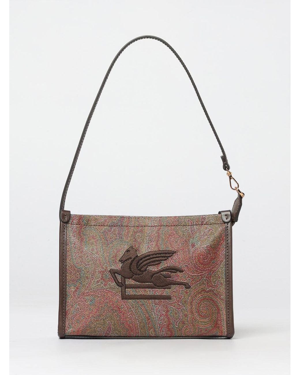 Etro Brown Arnica Pegaso Coated Cotton Paisley Jacquard Pouch