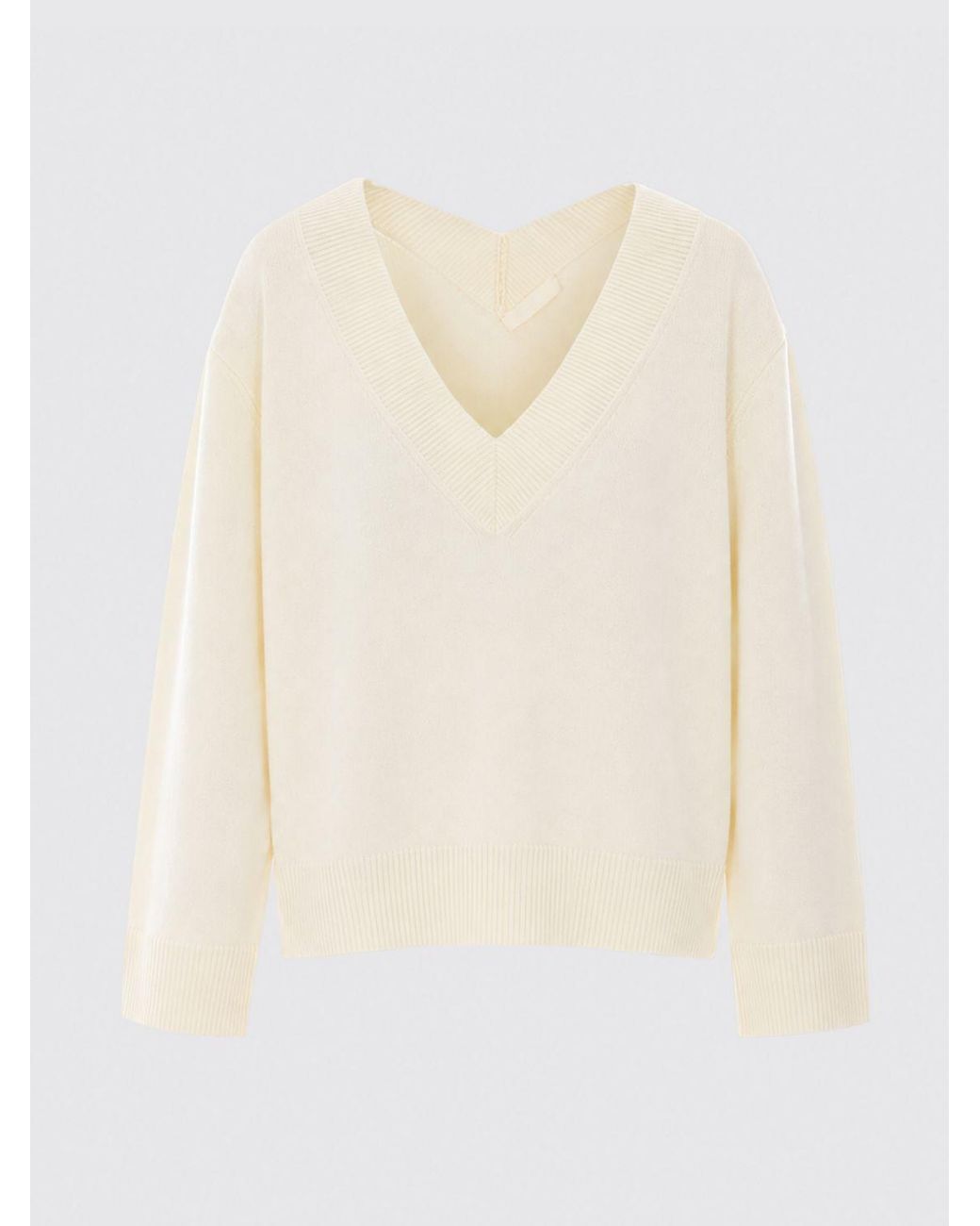 ELEH White Pure Wool V-Neck Jumper With Dropped Shoulders