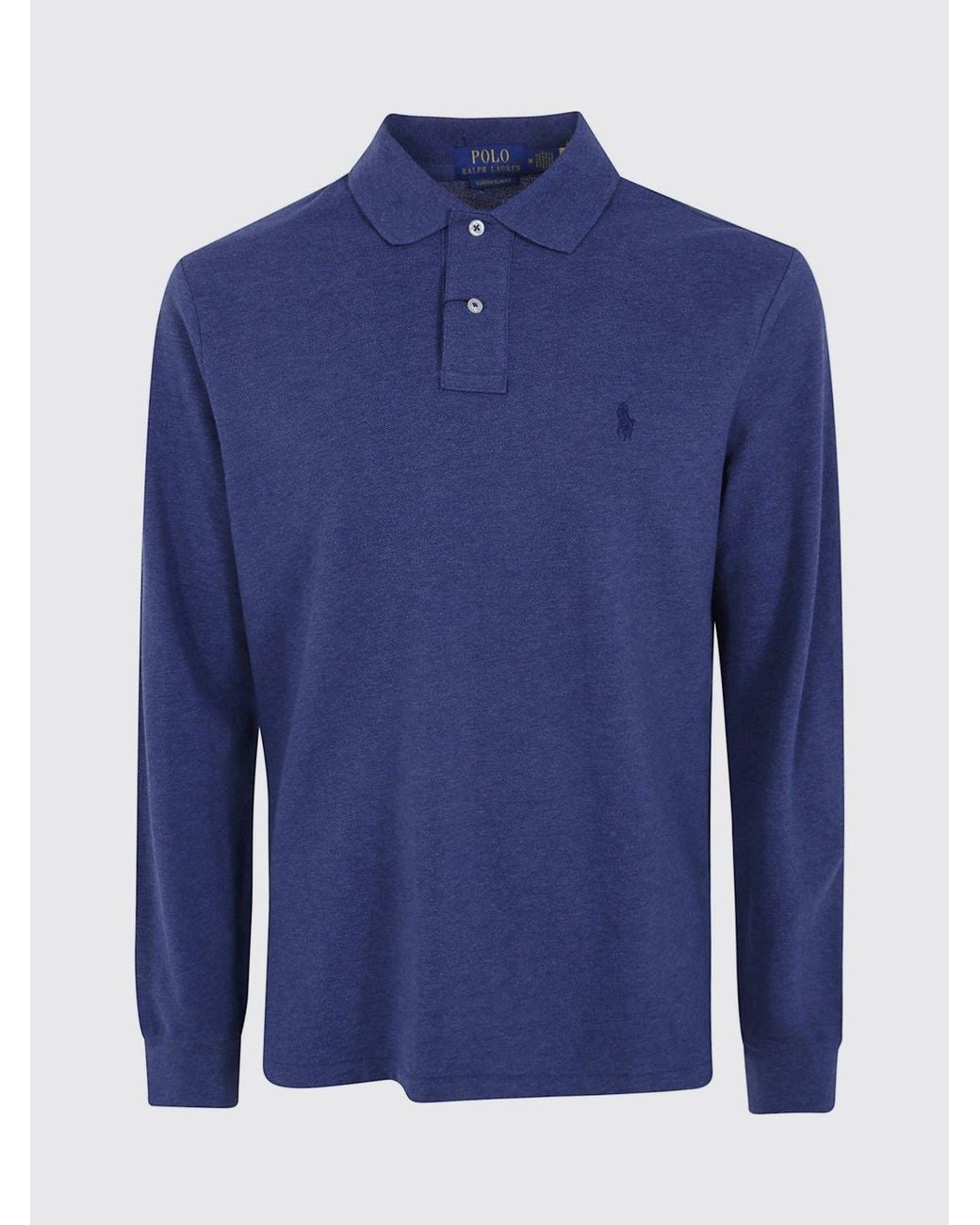 Polo Ralph Lauren Blue Long-Sleeved Slim Fit Cotton Polo Shirt for men