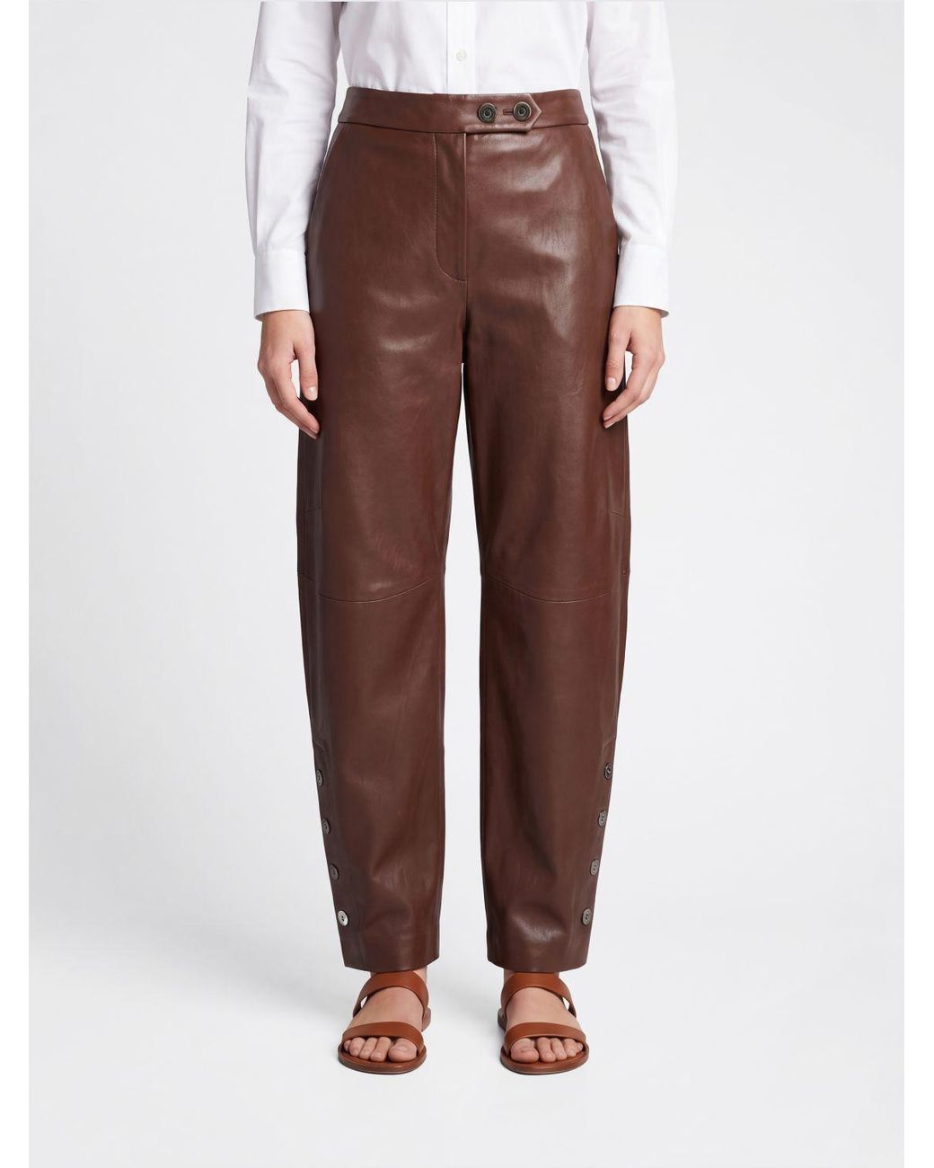 Sportmax Brown Wide-Leg Baggy Leather Trousers With Off-Centre Closure