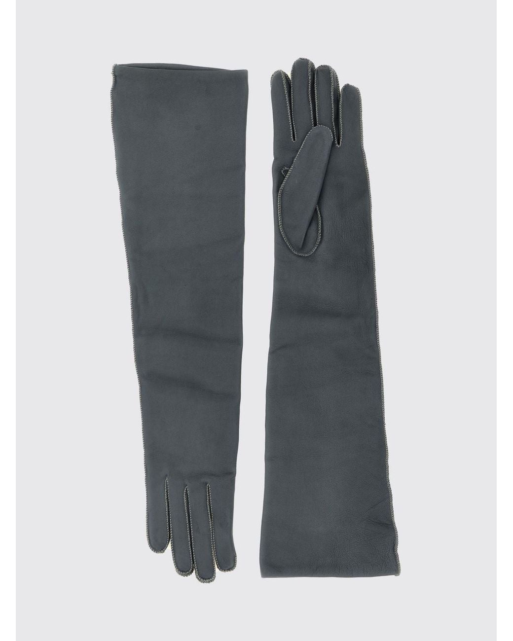 Agnona Black Calfskin Nappa Leather Gloves With Exposed Stitching