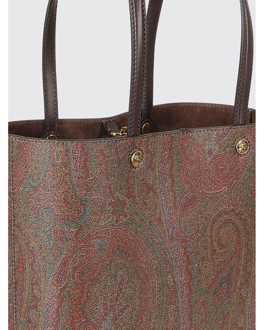 Etro Brown Essential Medium Paisley Cotton Tote Bag With Double Leather Handles