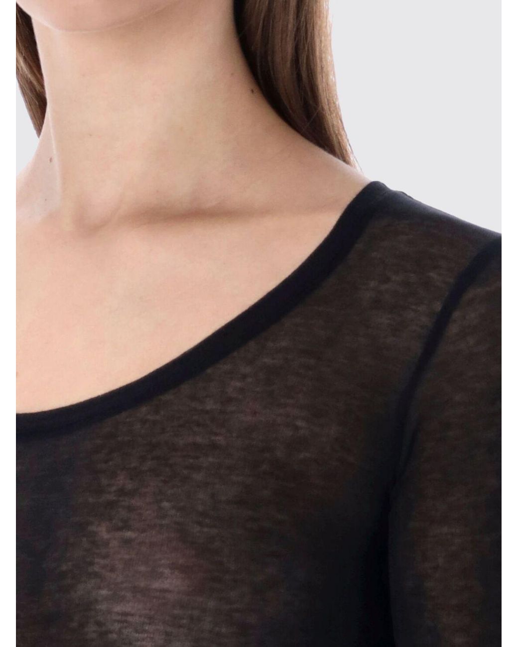 American Vintage Black Sheer Cotton Long-Sleeved T-Shirt With Round Neck