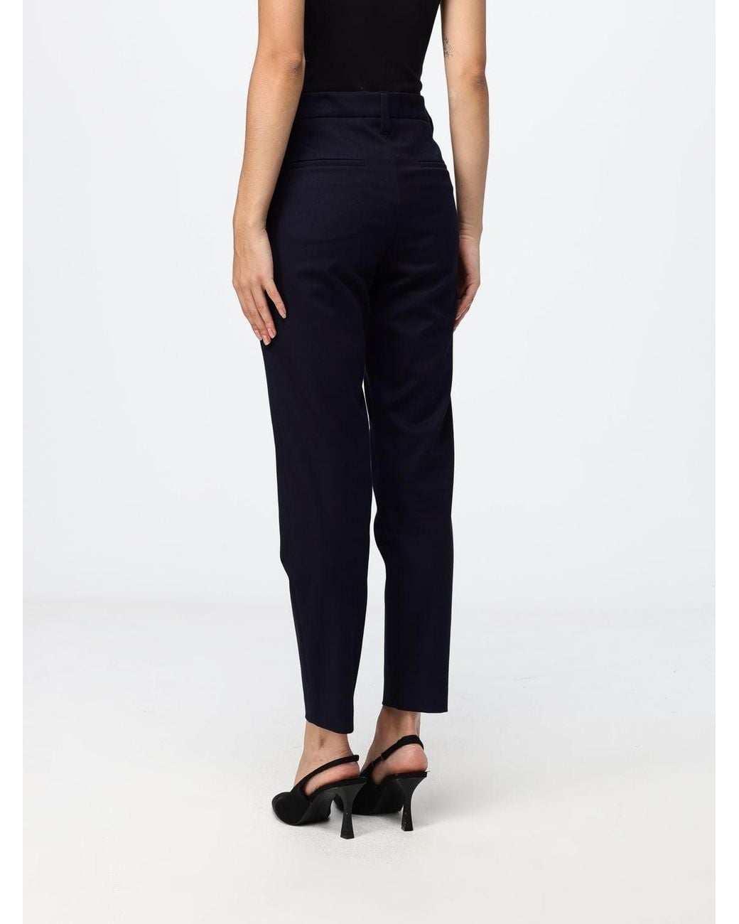 Brunello Cucinelli Blue Skinny Stretch Cotton Trousers With Off-Center Closure