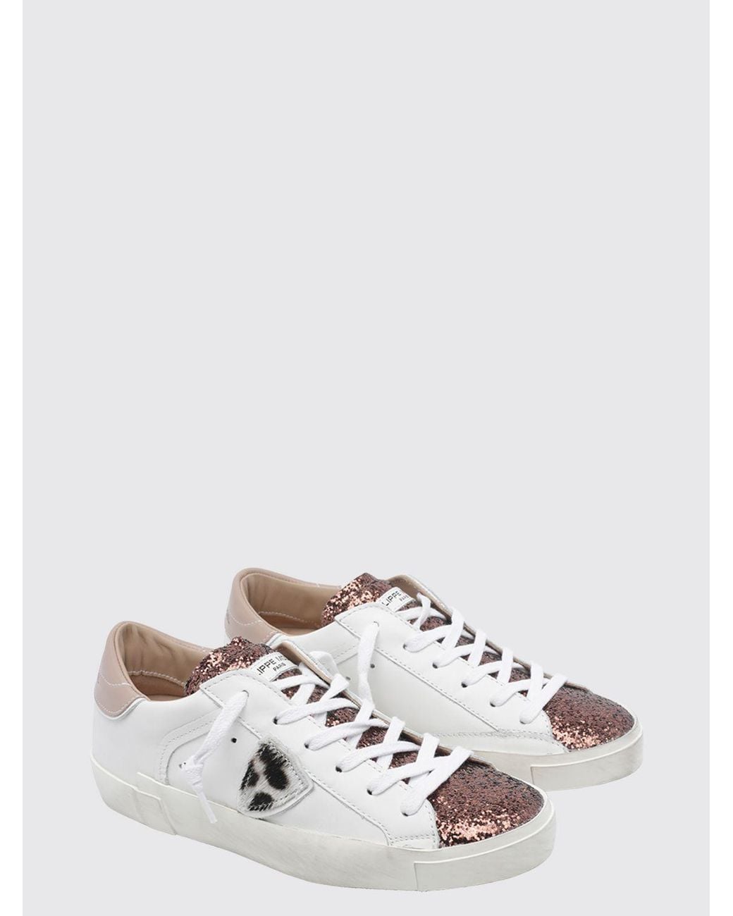 Philippe Model White Zweifarbige Prsx Low-Top-Sneakers Aus Kalbsleder Mit Wappen