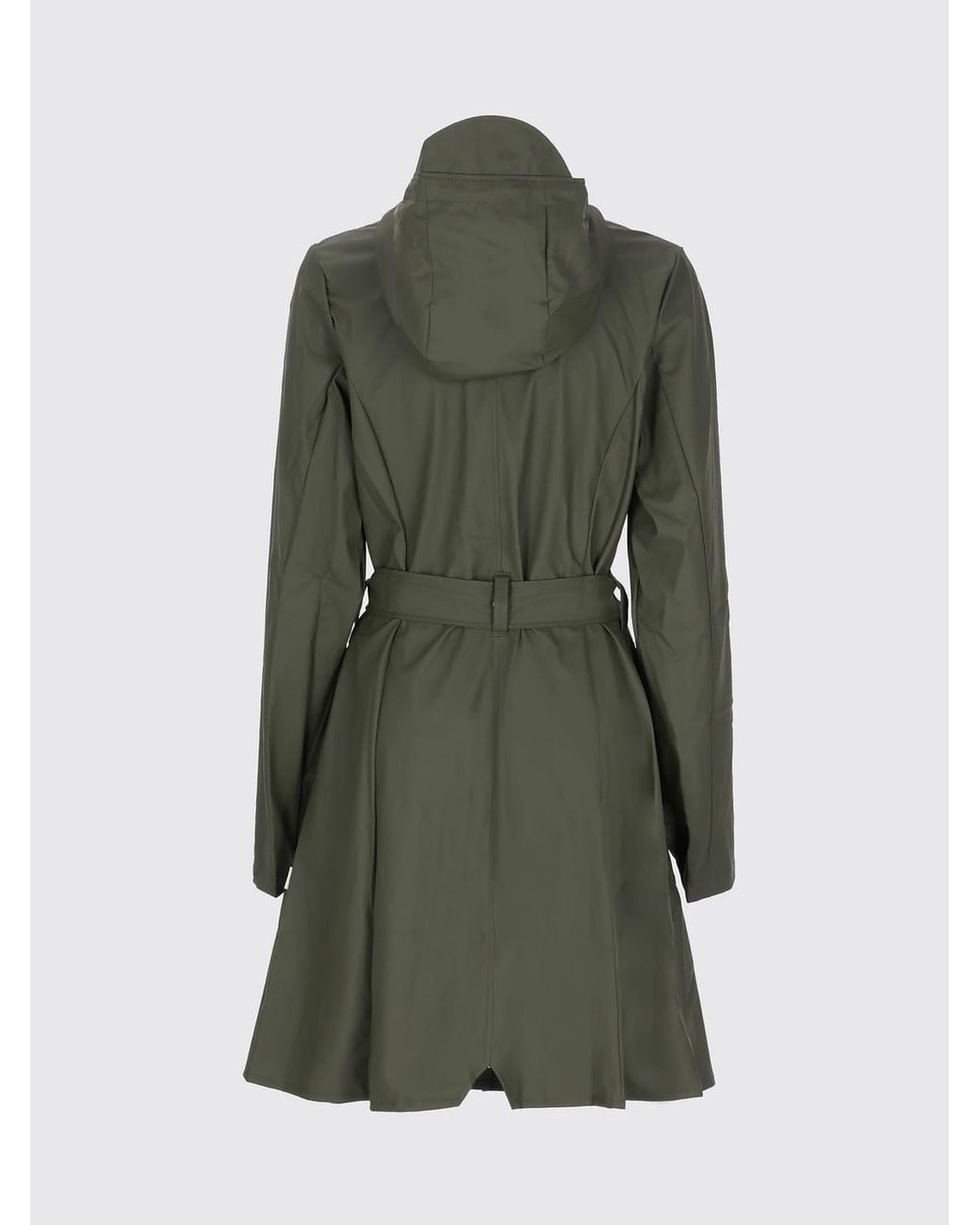 Rains Green Waterproof Hooded Trench Coat With A Tie-Belt Waist