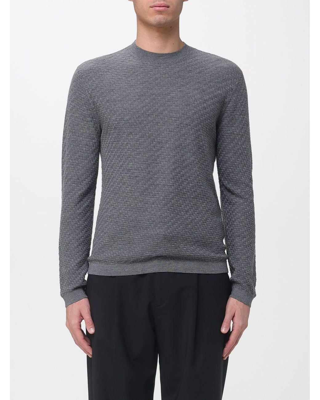 Emporio Armani Gray Virgin Wool Crew-Neck Pullover for men