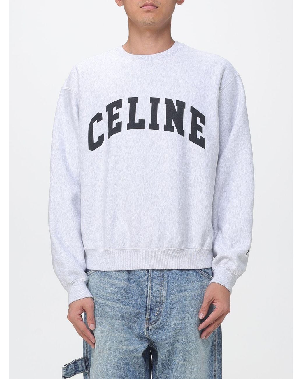 Céline Gray Relaxed Fit Cotton Crewneck Sweatshirt With Contrast Logo for men
