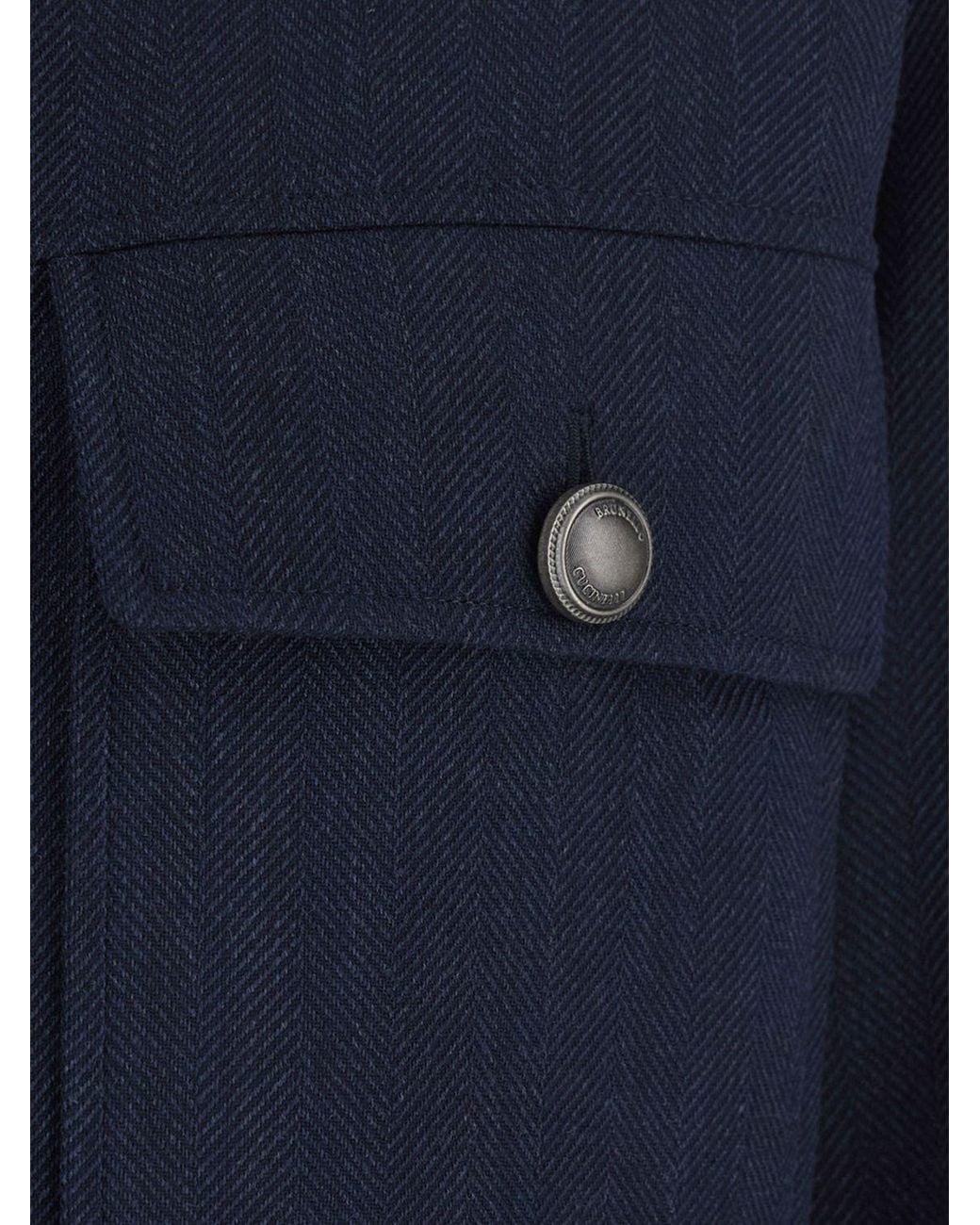 Brunello Cucinelli Blue Short Virgin Wool Jacket With Flap Patch Pockets