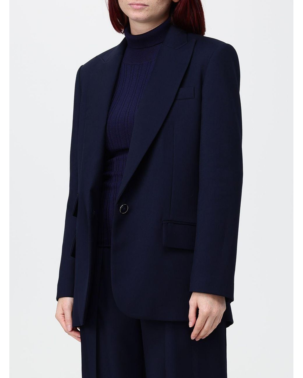 SIMONA CORSELLINI Blue Single-Breasted Cotton-Blend Blazer With Peak Lapels