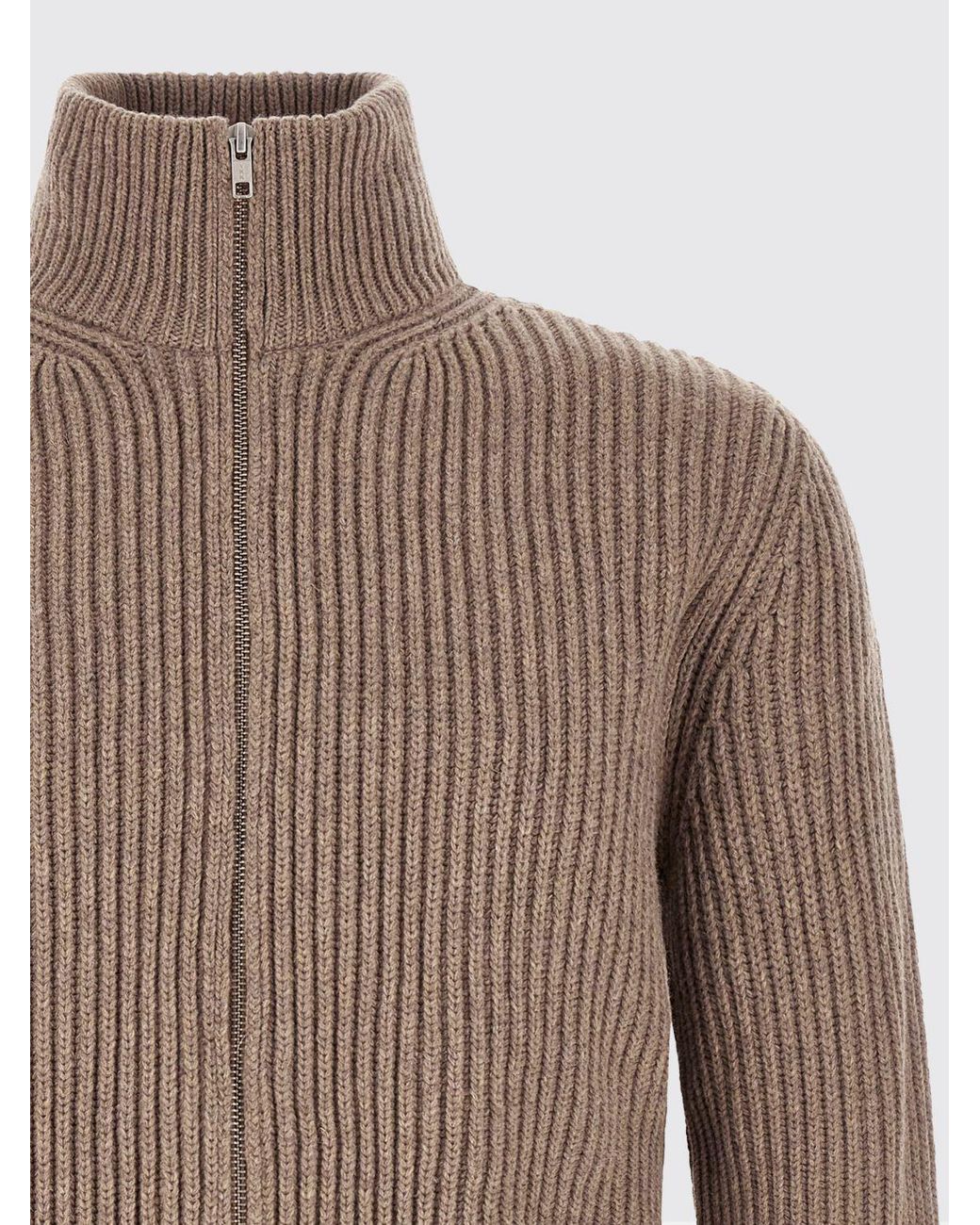 MM6 by Maison Margiela Brown Ribbed Wool-Blend High Neck Zip-Up Cardigan for men