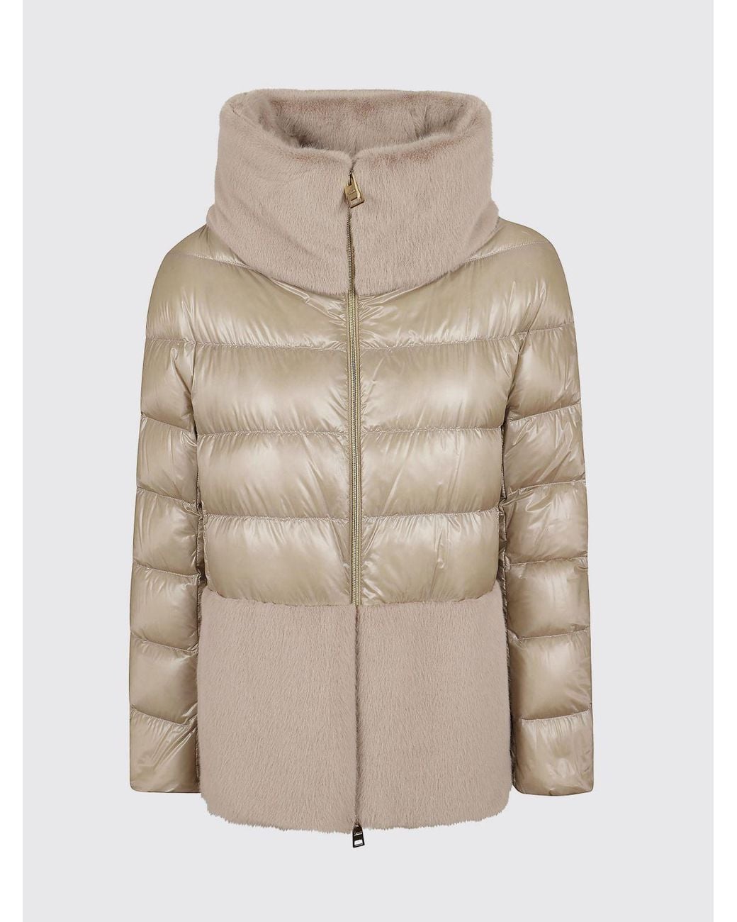 Herno Natural Short Ultralight Nylon Down Jacket With Faux Fur Details