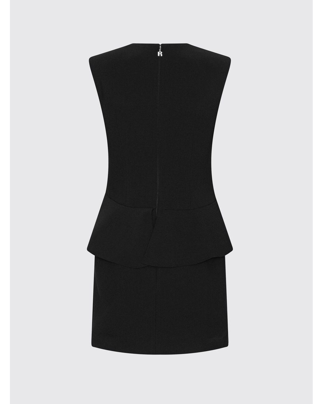 ROTATE BIRGER CHRISTENSEN Black Sleeveless Crêpe Sheath Mini Dress With Flower Appliqué And Ruffles