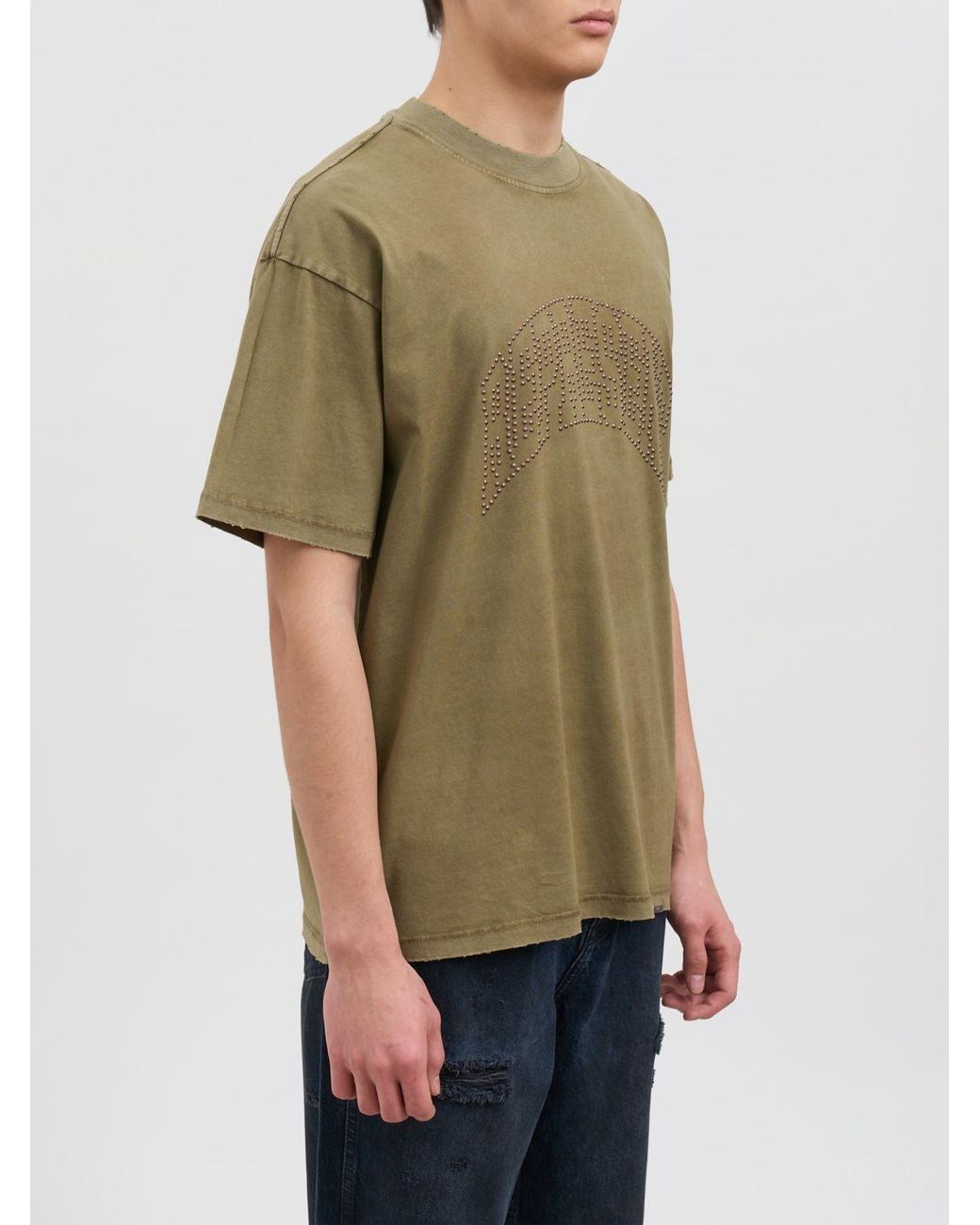 Represent Green Embellished Cotton T-Shirt for men