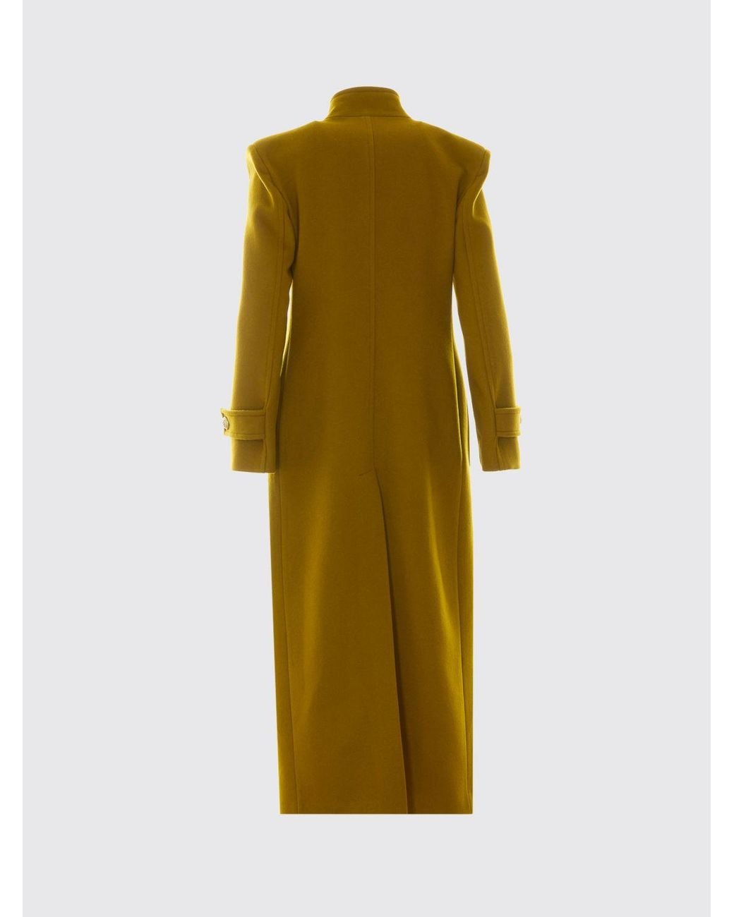 Pinko Green Single-Breasted Long Wool And Cashmere Blend Coat With High Neck