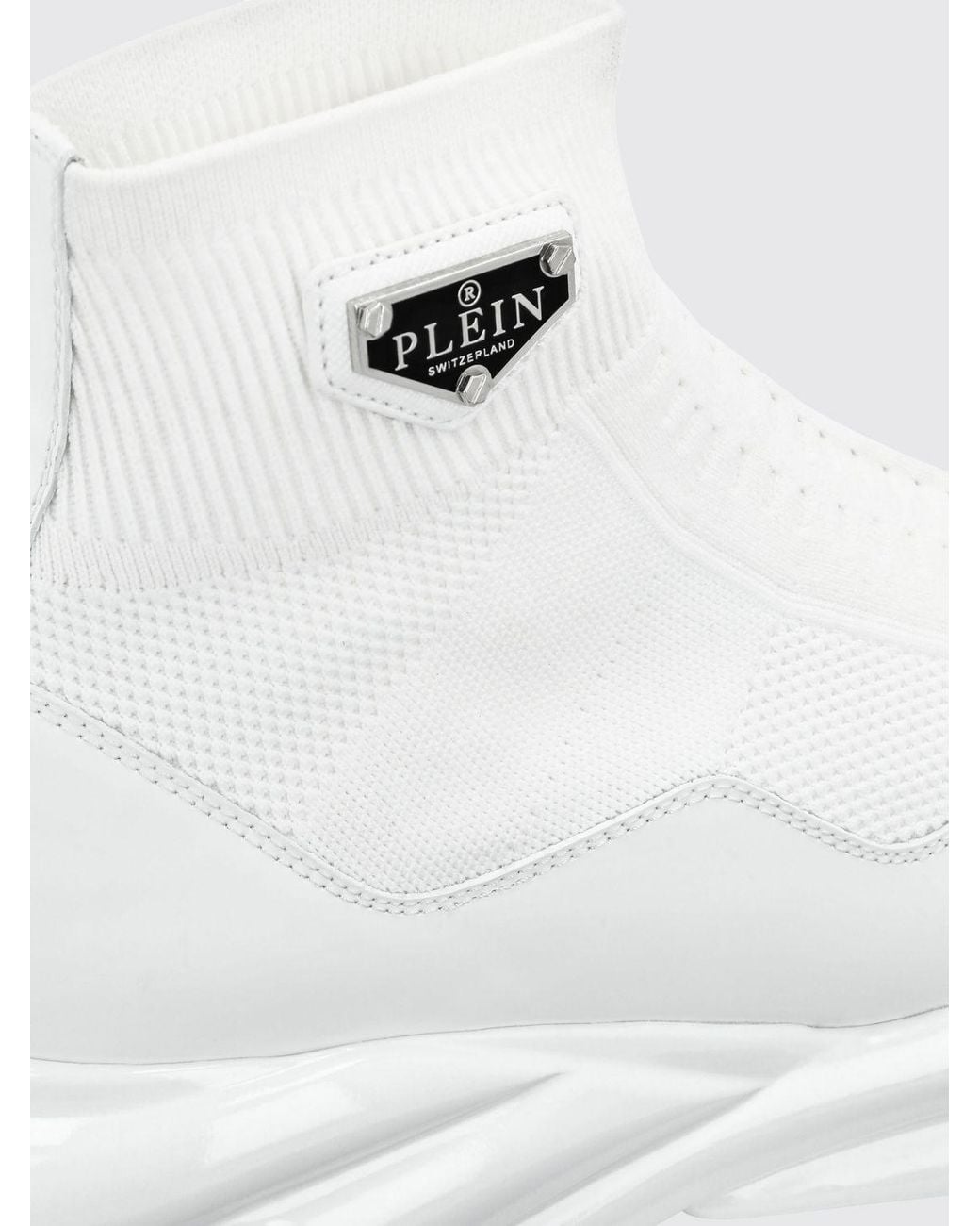 Philipp Plein White High-Top Slip-On Sneakers With A Sock Design And Leather Inserts for men