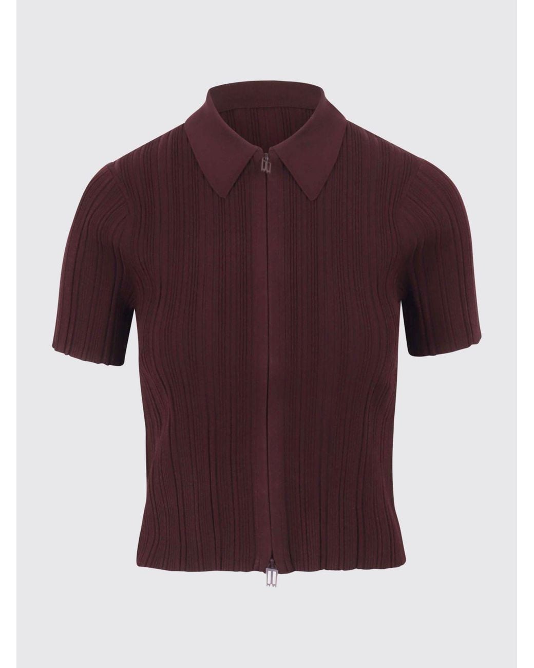 Victoria Beckham Red Ribbed Knit Polo Shirt With Zip Closure