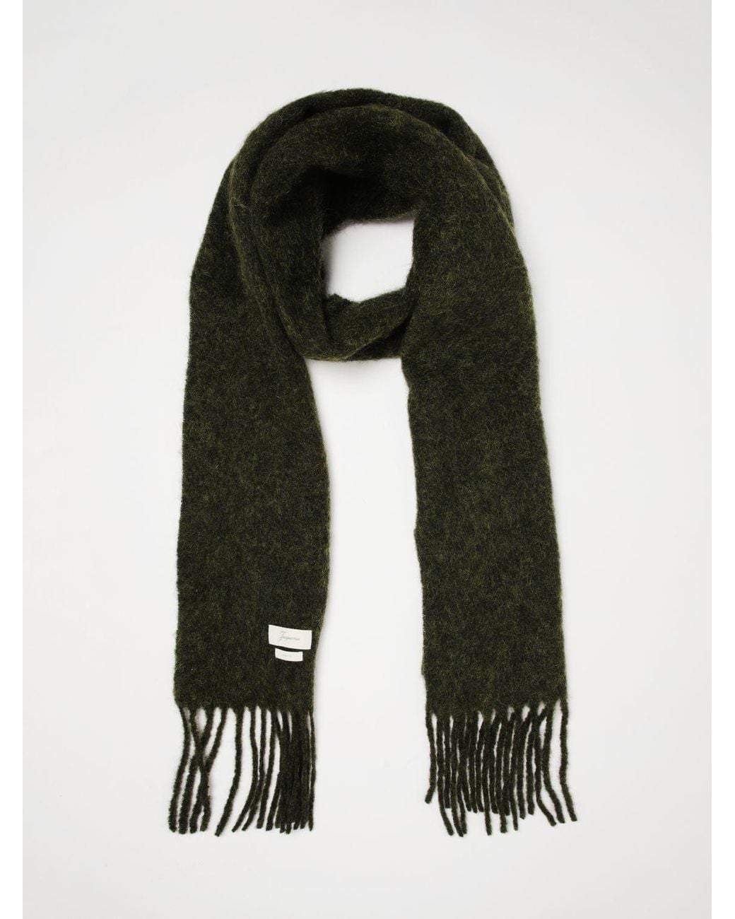 Jacquemus Black Alpaca And Mohair Wool Blend Scarf With Fringed Hem And Logo for men