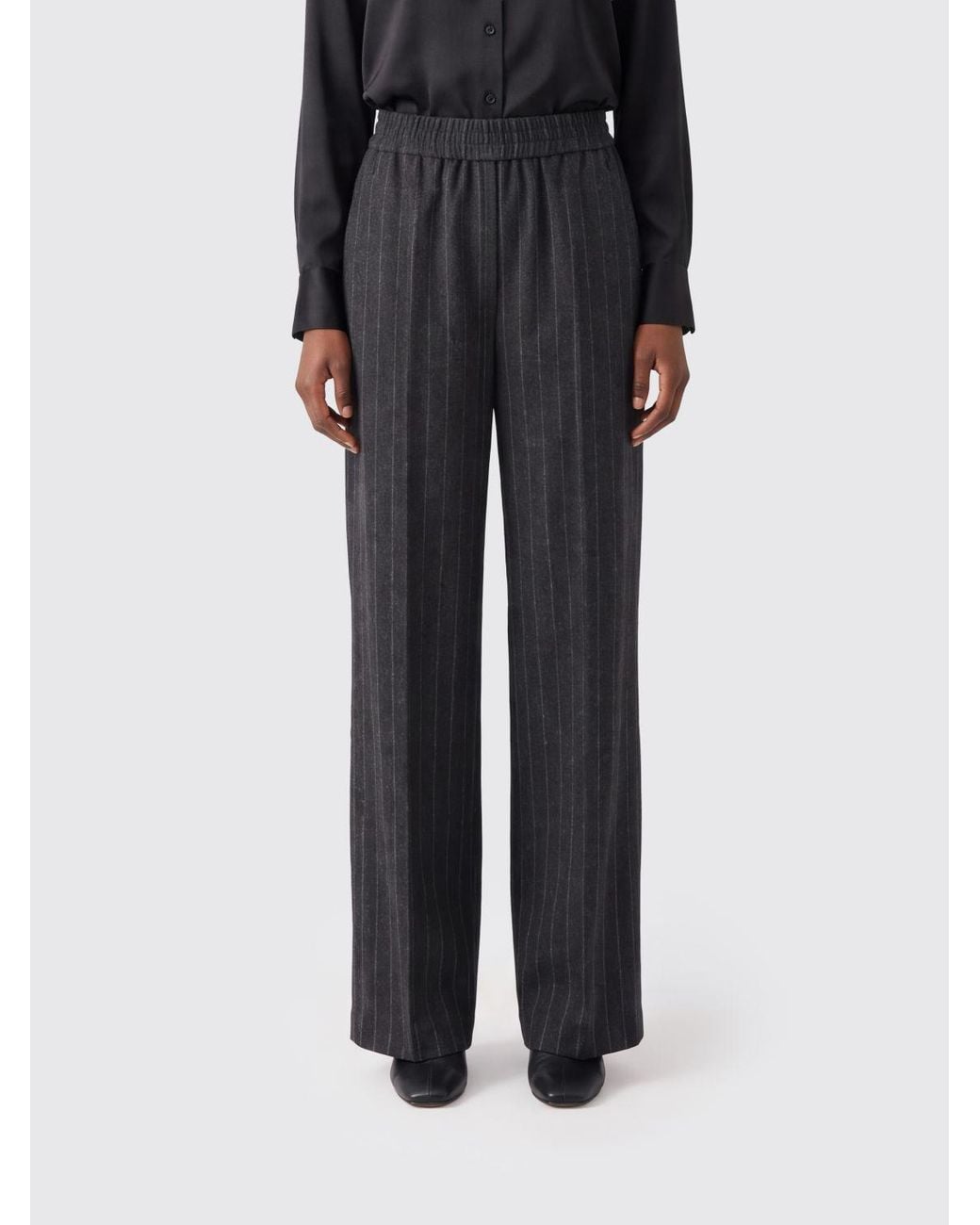 Brunello Cucinelli Black Pinstripe Wide-Leg Wool Blend Trousers With Sequins