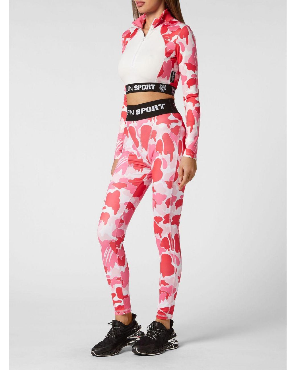 Philipp Plein Red High-Waisted Camouflage Print Leggings