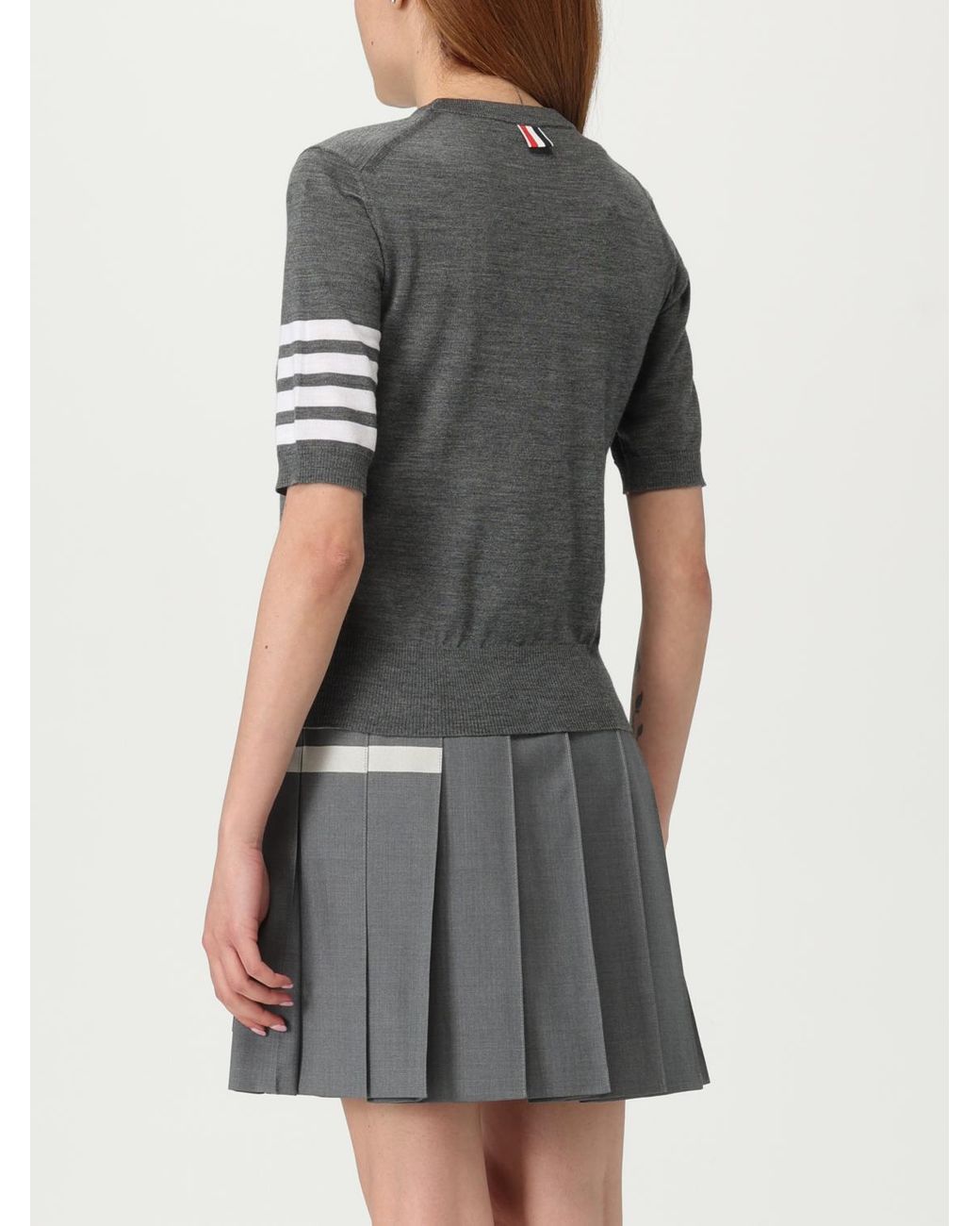 Thom Browne Gray Woll-Rundhalspullover Mit 4-Bar-Streifen