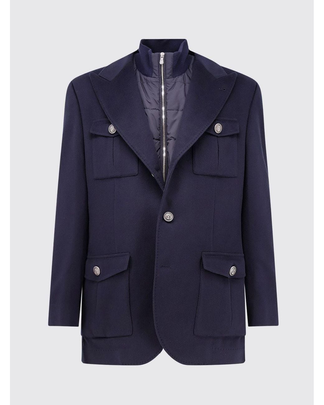 Brunello Cucinelli Blue Single-Breasted Short Coat for men