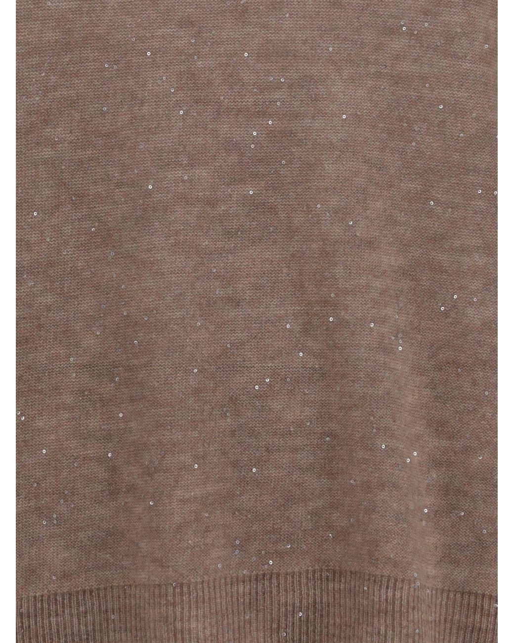 Fabiana Filippi Brown Wool Blend Crewneck Jumper With Sequin Appliqué