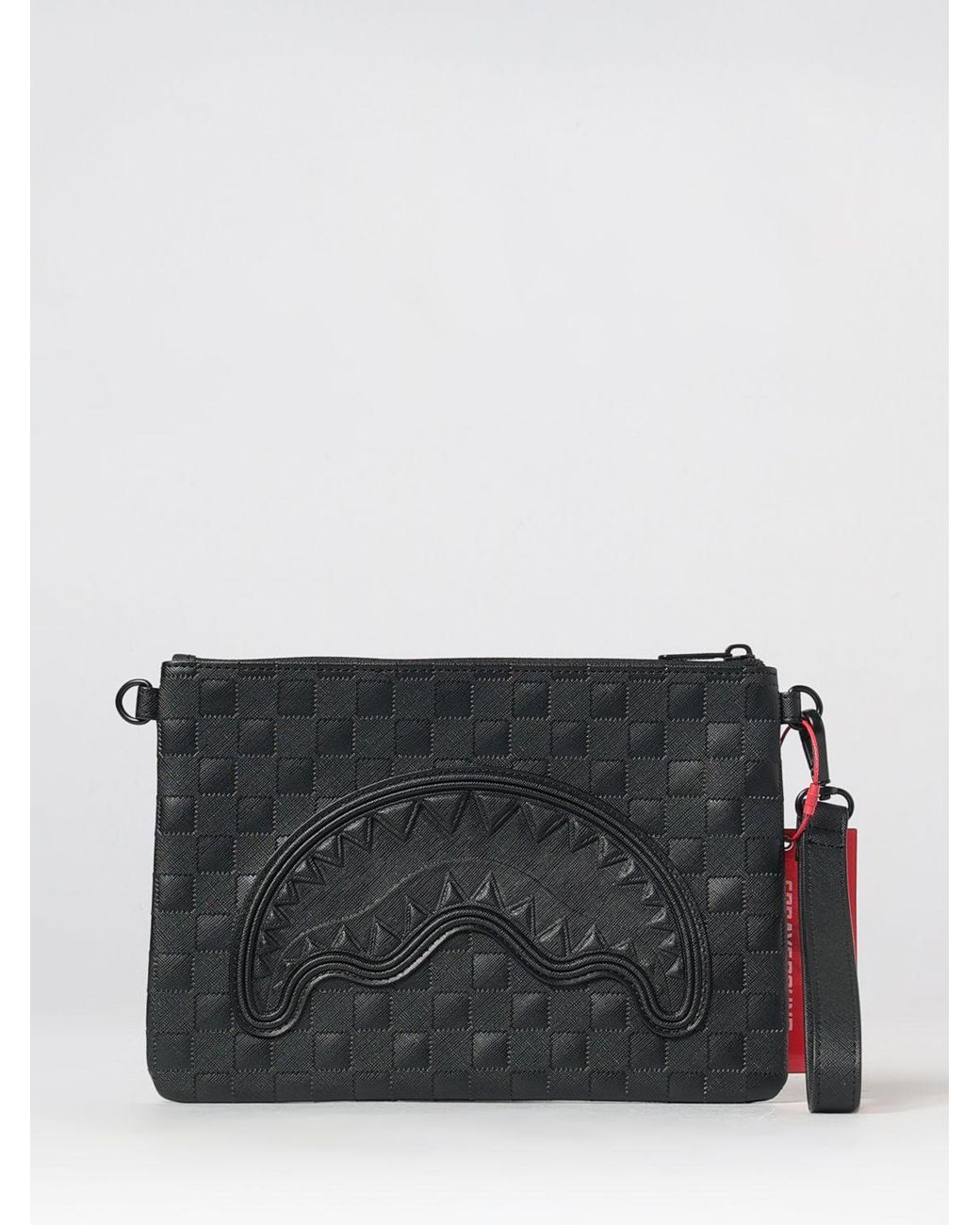 Sprayground Black Raised Check Tone-On-Tone Logo Crossbody Pouch for men