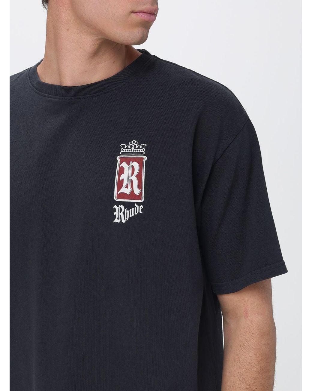 Rhude Blue Cotton T-Shirt With Front Graphic Print And Contrast Logo for men