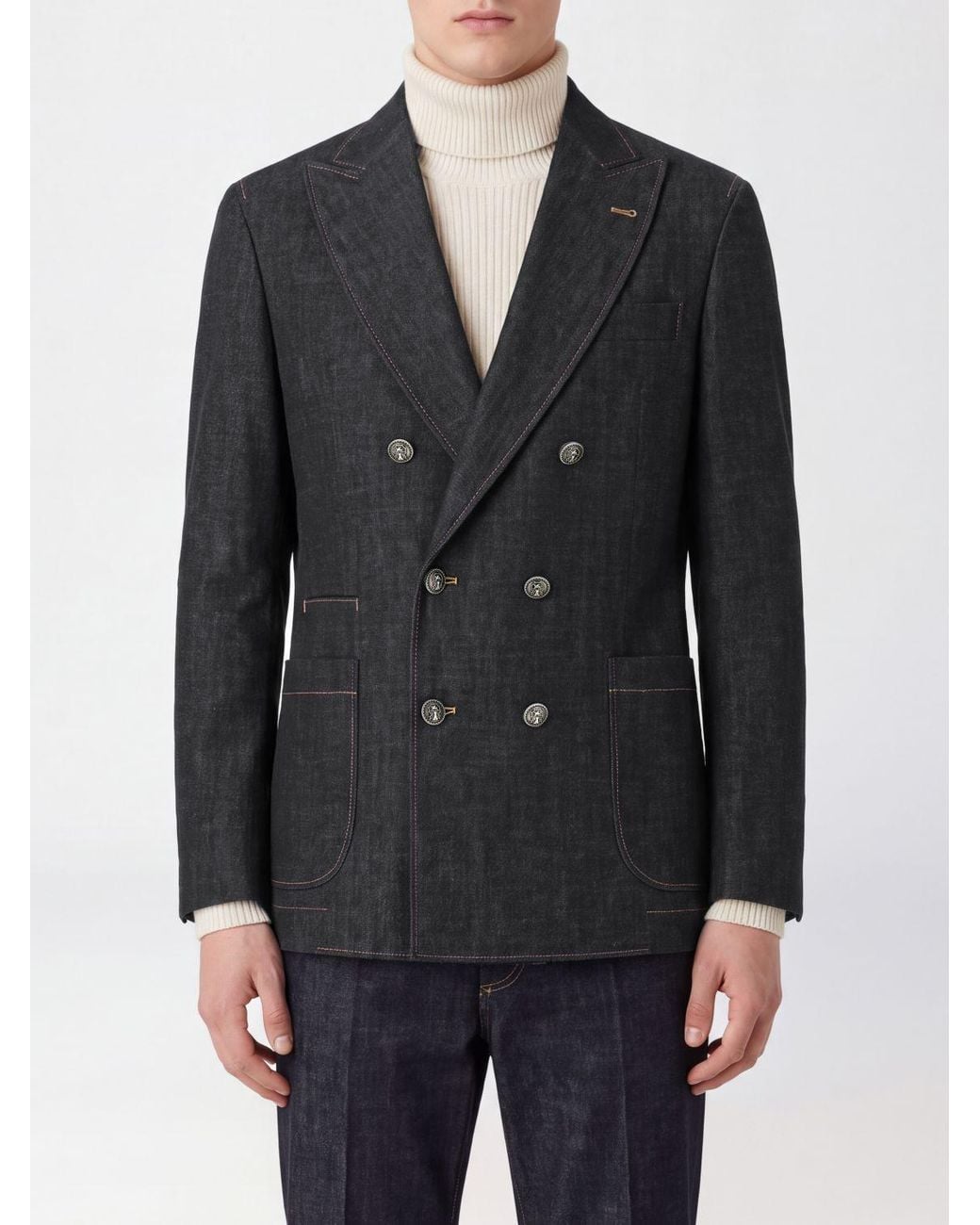 Brunello Cucinelli Black Double-Breasted Blazer for men