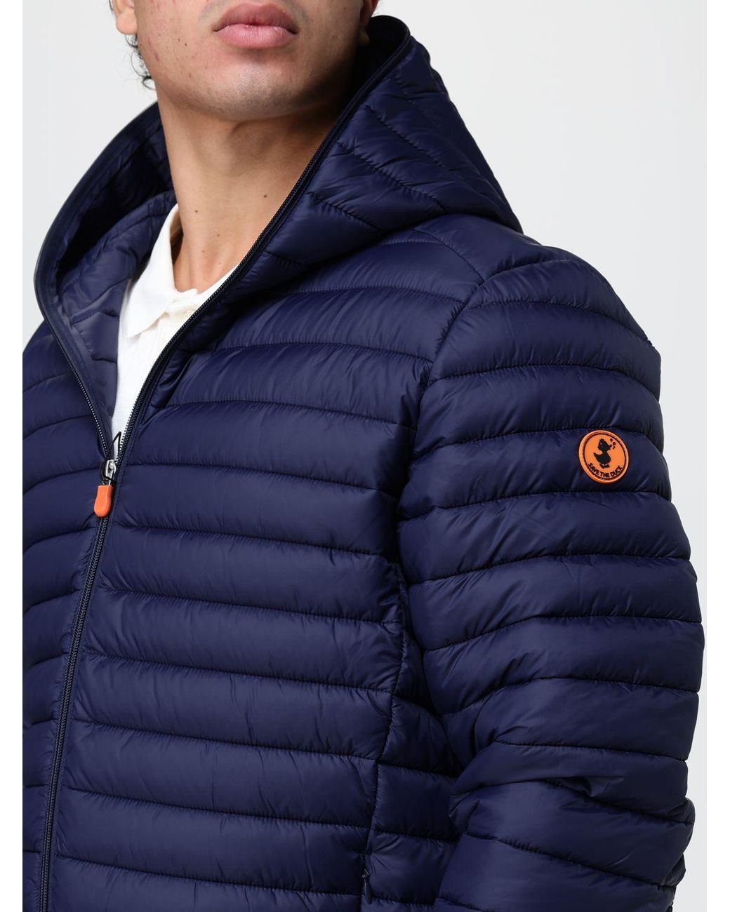 Save The Duck Blue Short Quilted Nylon Puffer Jacket With Hood And Zip Closure for men