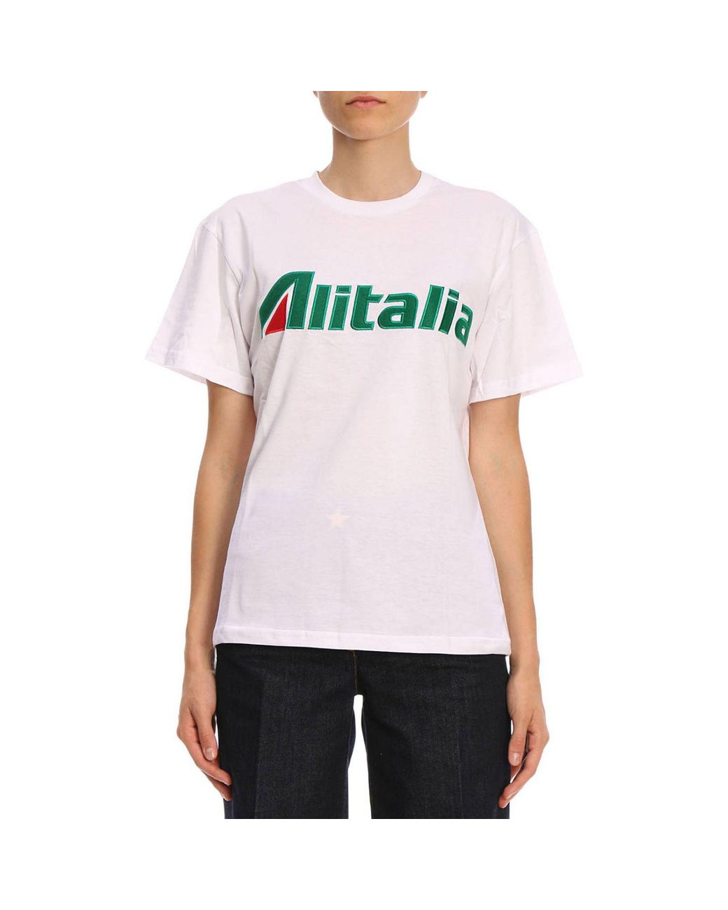 Alberta Ferretti "alitalia" Embroidered Cotton Jersey T-shirt in White |  Lyst