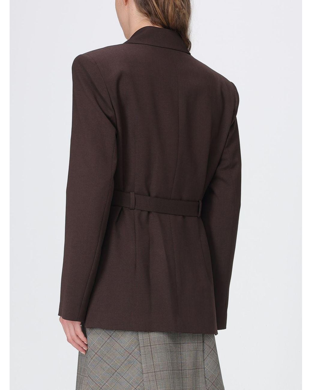 Pinko Brown Slim Fit Single-Breasted Wool Blend Blazer With Waist Belt