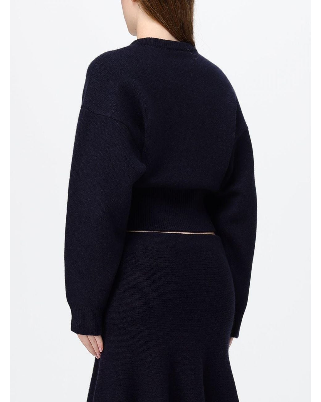 Alaïa Blue Cropped Cashmere Crewneck Jumper With Dropped Shoulders